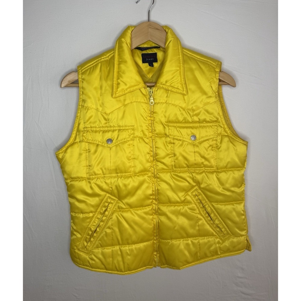 Vintage 90's Tommy Jeans Women's L Yellow Puffer Vest